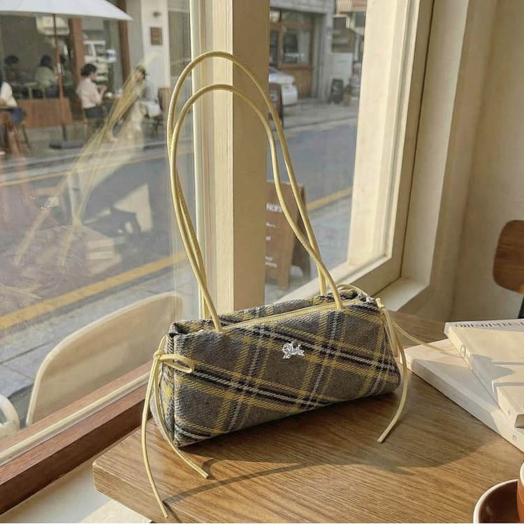 Plaid drawstring armpit bag women's shoulder bag