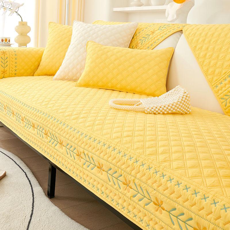 Cotton Embroidered Sofa Cover Rustic Style Jacquard Fabric Non-Slip Cushion Simple Living Room Sofa Armrest Backrest Towel