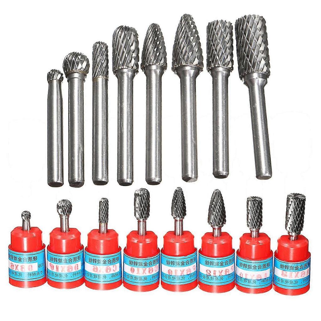 8pcs 6mm Shank Tungsten Carbide Carving Burrs Bit Double Cutter Burring File Die Grinder Drill For Metal Wood Grinding Polishing
