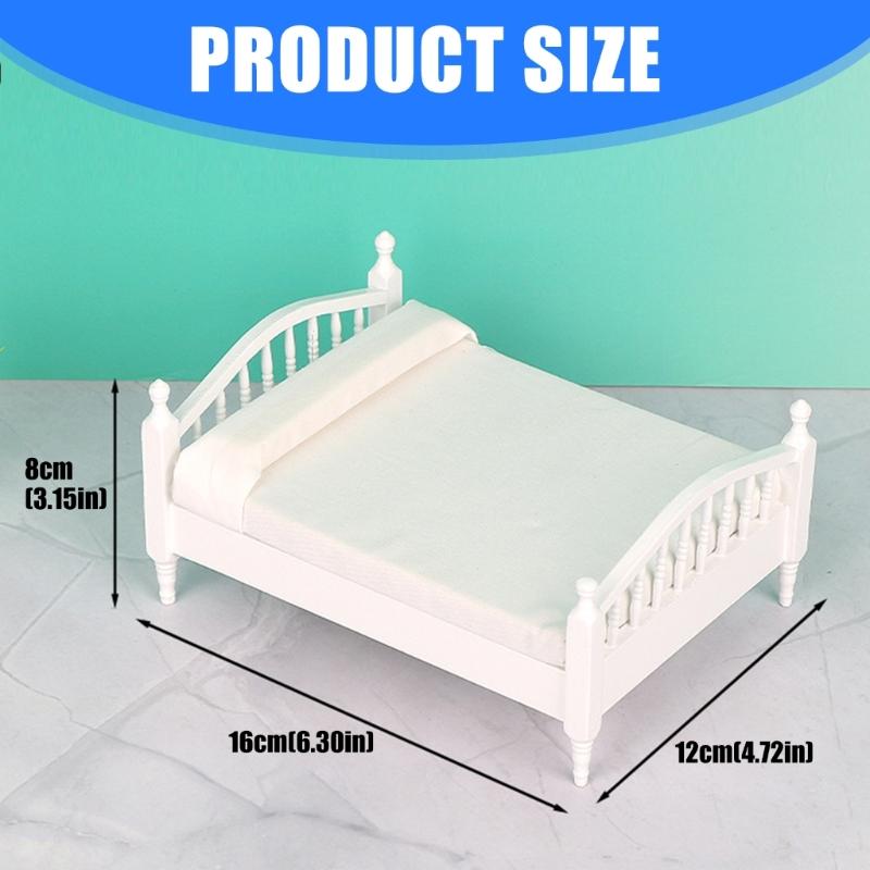 1/12 European Styles Wooden Doll House Bed For Miniature Room Decoration And Collectible Scene Display Accessories