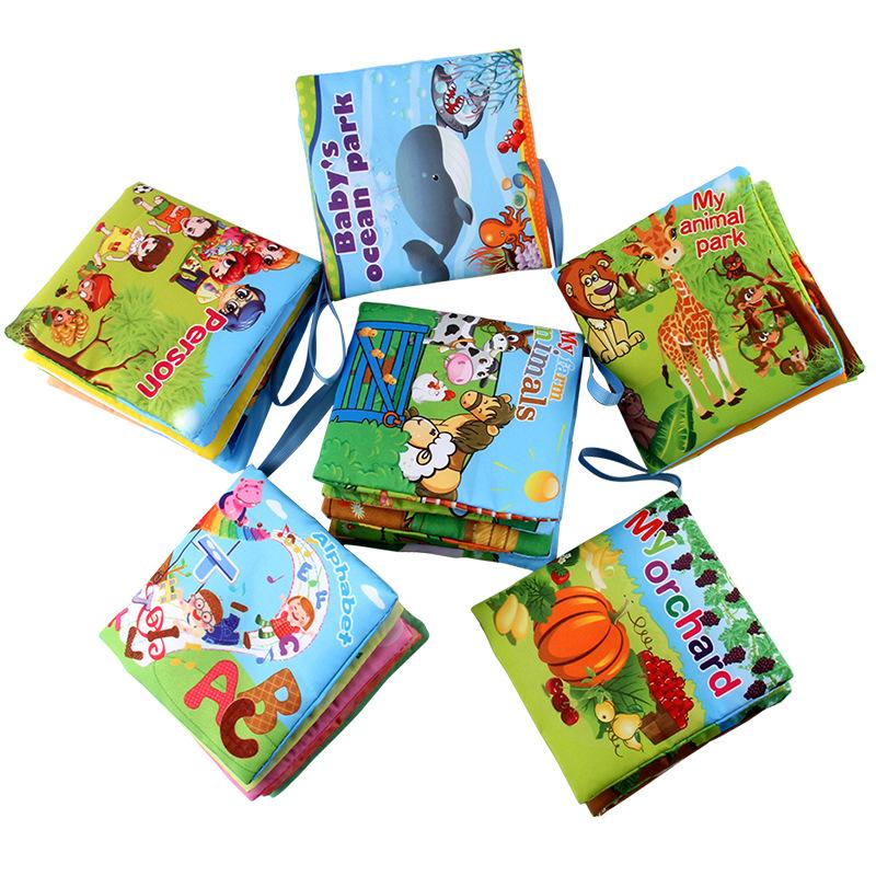 Baby Cognitive Cloth Book Educational Early Education Can'T Tear English Forest Marine Animal Palm Book Bb Device A Set Of 6