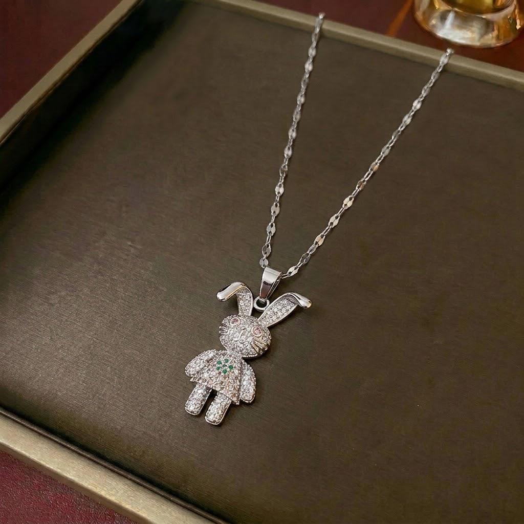 Women's Retro Zodiac Birthstone Moon Rabbit Necklace – Zircon Pendant for Valentine's & Qixi Festival