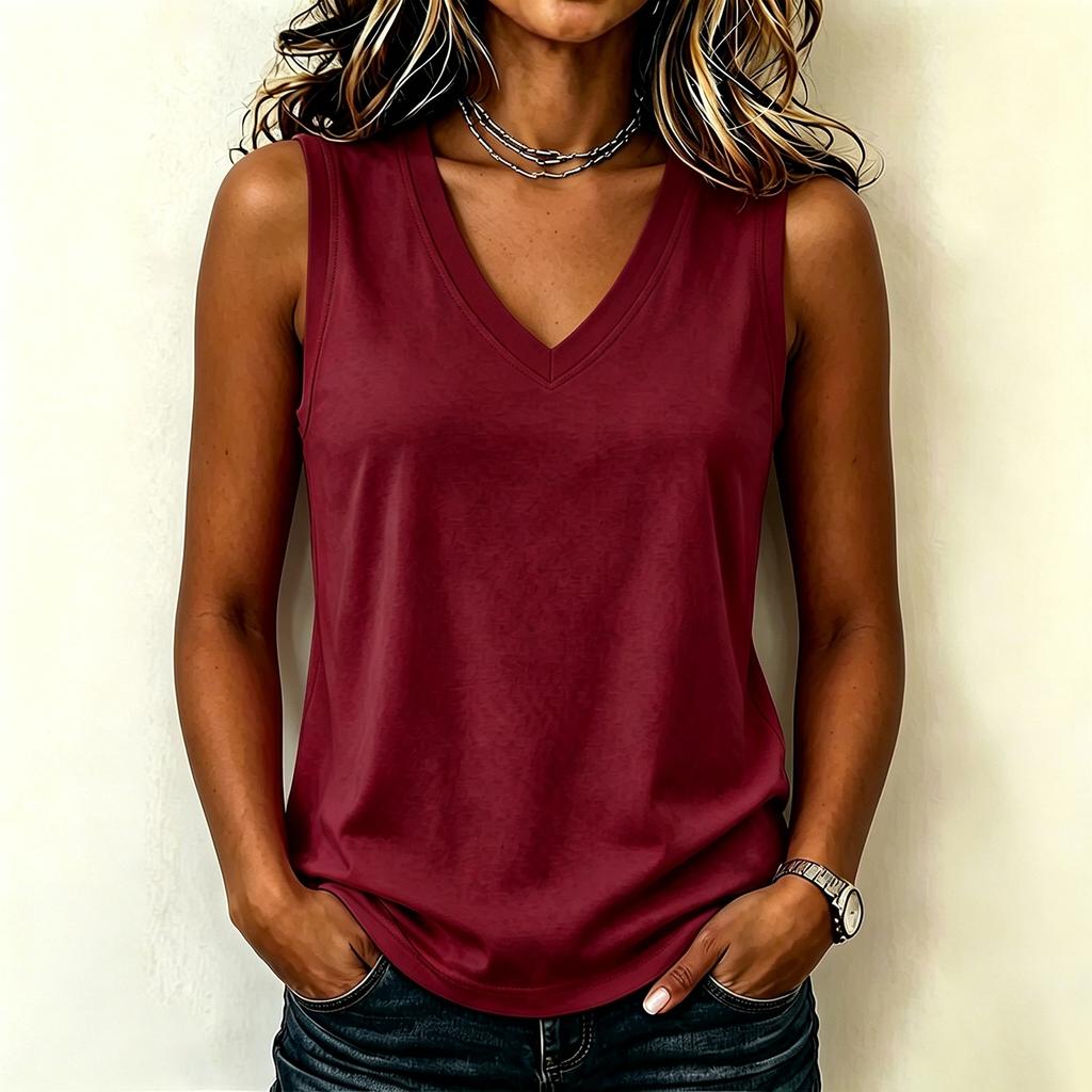 Women's Sleeveless V Neck Tank Top Casual Summer Shirt Lightweight Soft Fabric Comfortable Fit Relaxed Style