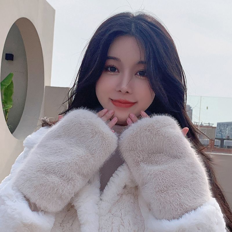 

Офисные нарукавники из искусственного кроличьего меха, женские перчатки без пальцев Apricot All yards