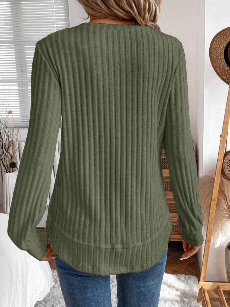 2025 Autumn Women's Long Sleeve Knit Pullover - Solid Color, European American Style, Versatile Round Neck