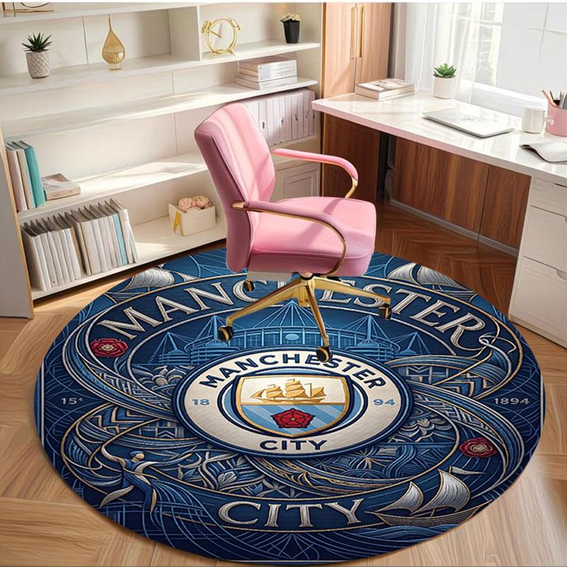 Manchester City FC Print Round Rug, Washable Floor Carpet, For Entryway Dorm Laundry Room Office Study, Home Decor Birthday Christmas Gift