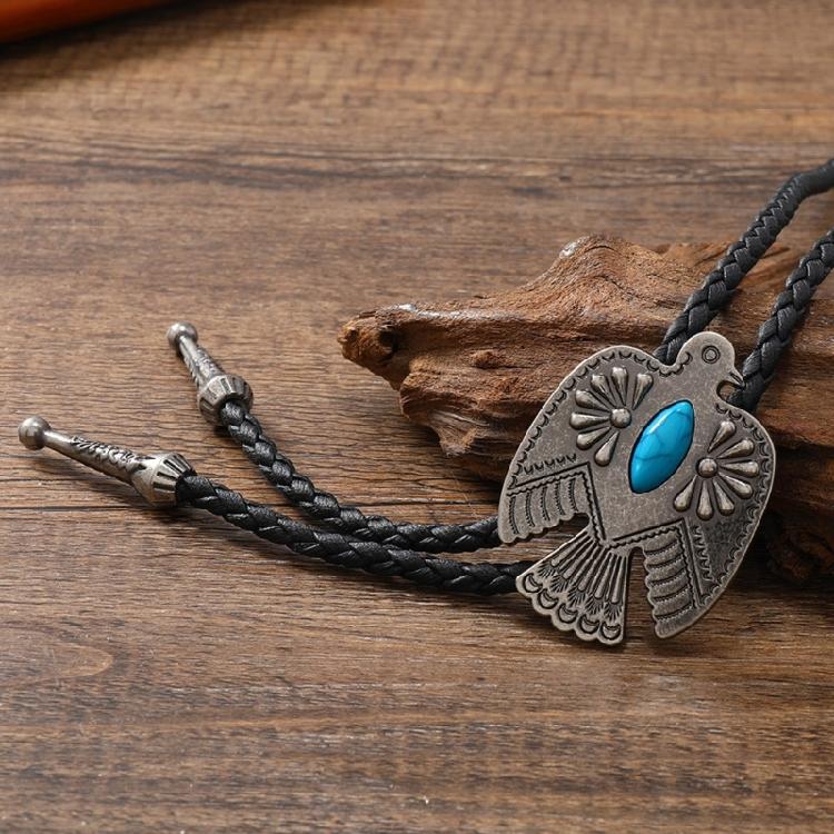 Men Bolo Tie Metal Eagle Bird Stone Cowboy Hat Western Necklace Costume Accessory