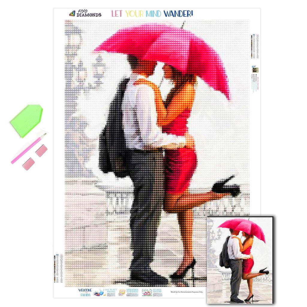 Diamantstickerei Regenschirm Liebhaber Voll Quadrat Neuankömmling 3D DIY Diamantmalerei Regenansicht Bild von Strassstein Stich Kreuz Wandkunst