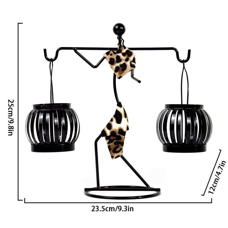 1PC Double Lantern Home Decor Leopard Print Person Abstract Character Sculpture Creative Metal Candlestick Candle Holder