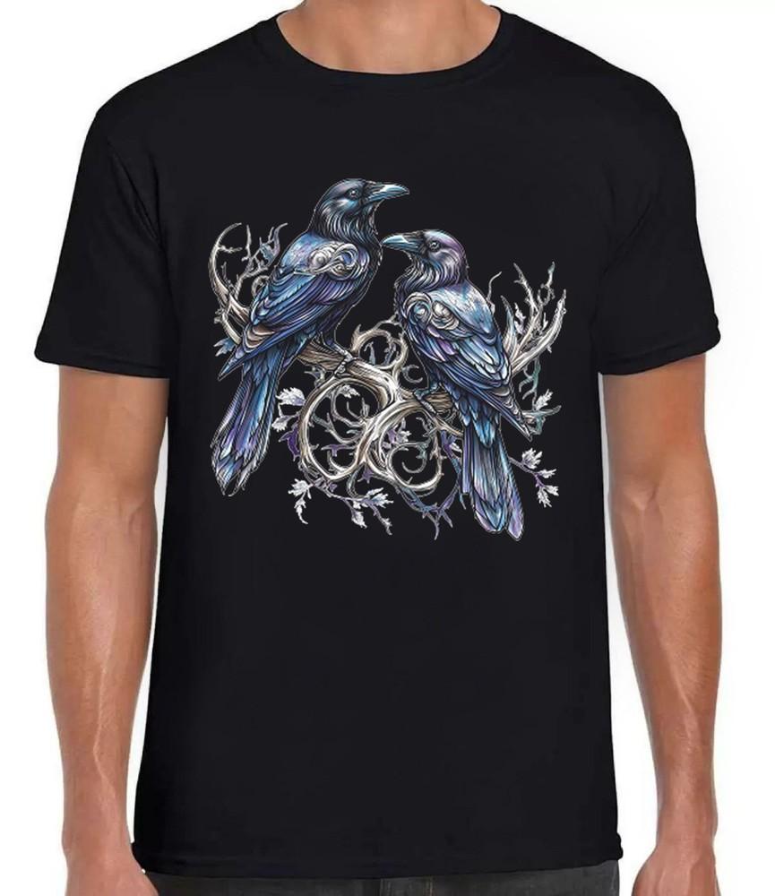 

Hugin and Munin Ravens Norse Mythology Viking God Odin Black Tee T Shirt 413 M