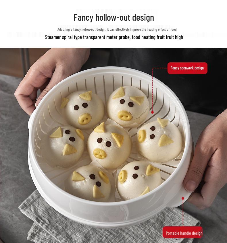 Dual-Layer Microwave Steamer: Food-Grade Water-Add Container with Thickened Tray & Grid