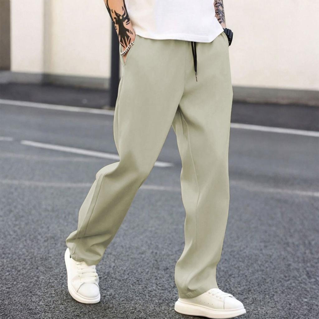 Men's Casual Elastic Waistband Drawstring Breathable Color Pants