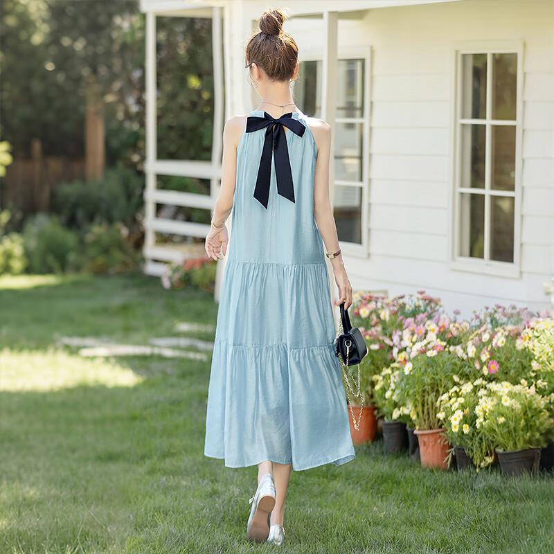 Sibaisha 2025 Summer Loose Tie-Neck Sleeveless Midi Dress