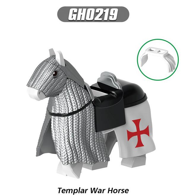 MOC Medeival Knights Horse Building Blocks Crow Wolf Warhorse Eagle Lion Green Dragon Warrior Bricks Toys Kids Gift