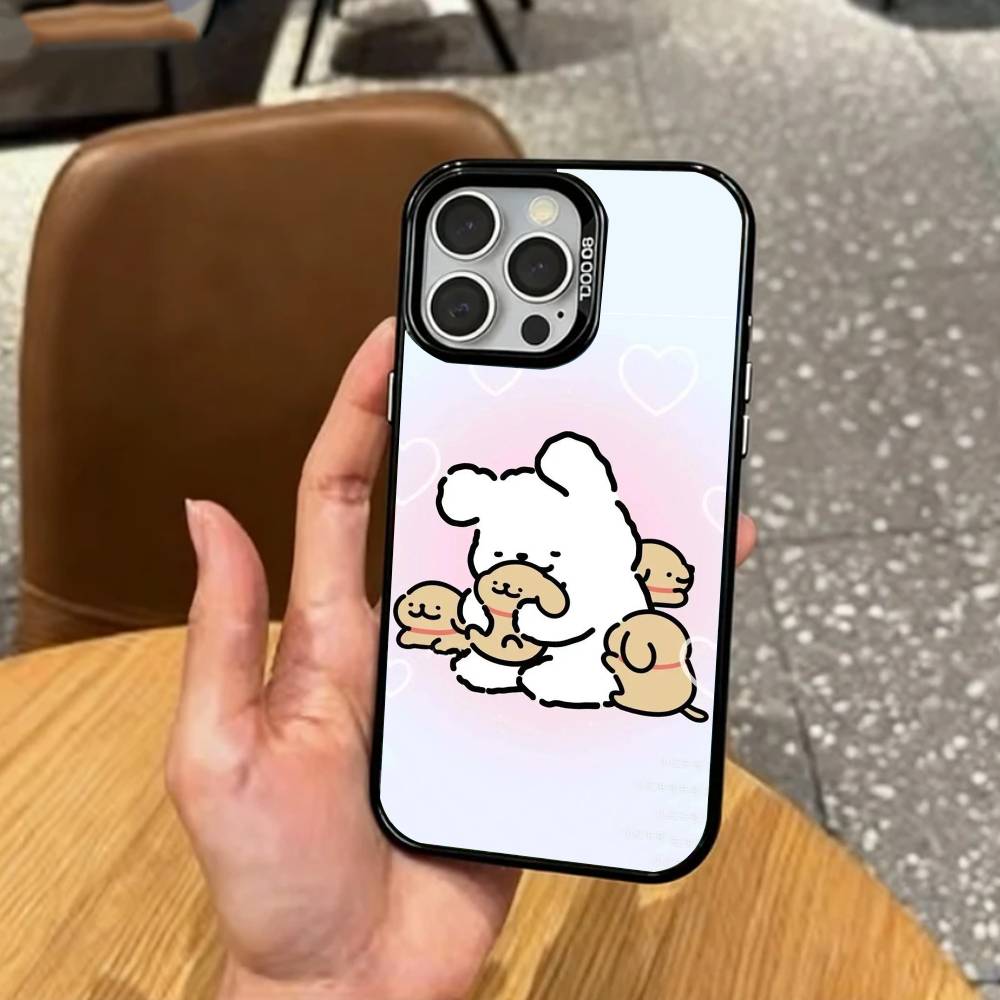 

L-Lovely Line Puppy Cartoon Cute Dog Phone Case For iPhone17,16,15,14,13,12,11 Plus,Pro Max Colored Silver Plated Inside Cover iPhone12