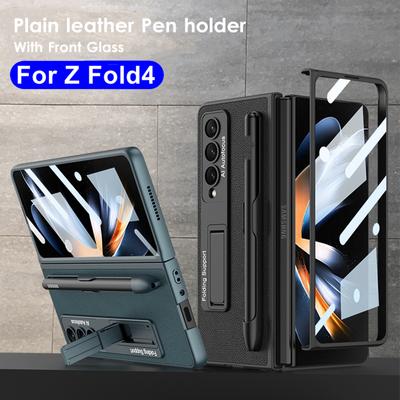 Bracket Leather Pen Slot Cover For Samsung Galaxy Z Fold 4 Case Hard Full Protection Cover With Front Film (No Pen )