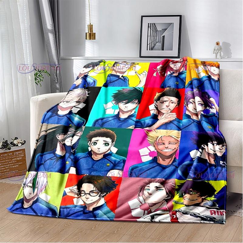 Manta con cierre azul de dibujos animados japoneses, manta cálida de felpa acogedora para el hogar, para cama, sofá, regalos ligeros para niños