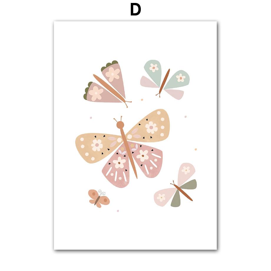 Spring Cloud Rainbow Sunflower Butterfly Number Posters Prints Cartoon Wall Art Canvas Painting Nordic Girls Baby Room Decor