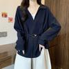 Korean Style Right Shoulder Long Sleeve Shirt for Women Spring and Autumn New Style Commuting All-match Waist Top