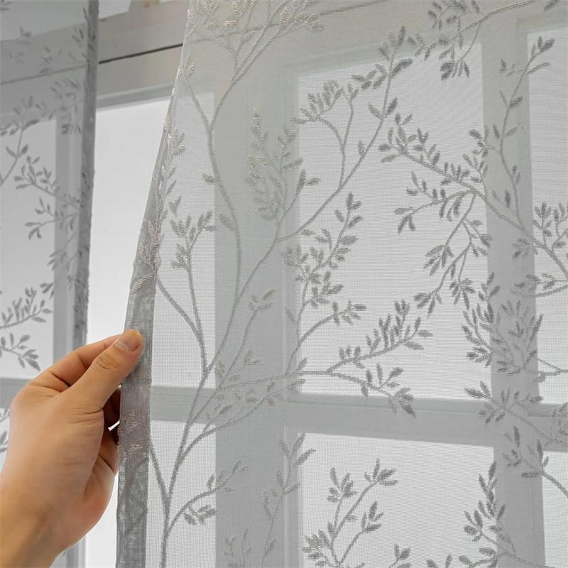 1pc Branch Embroidery Sheer Curtain 1PC Vintage Design with Grommet Hanging for Living Room Bedroom Balcony Kitchen Ready Made