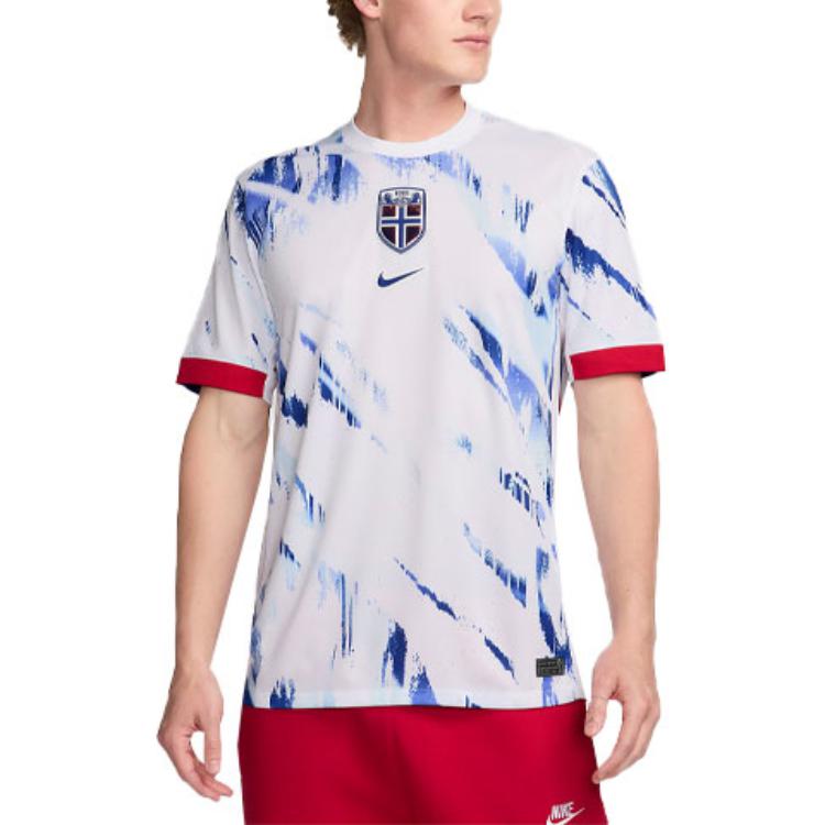 Nike Norway 2024/25 Stadium Away Tie-Dye Design Casual Crew Neck Short Sleeve Football Shirt Men Tops White FZ0161-100
