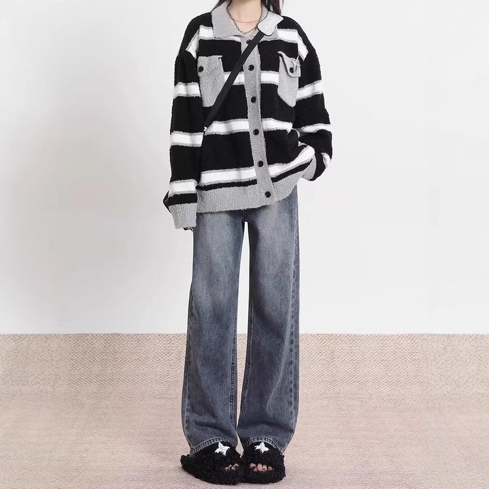 

Women s 2025 Spring Retro Wide-Leg High-Waist Jeans - Slimming, Straight, Loose, Drapey, Floor-Length L