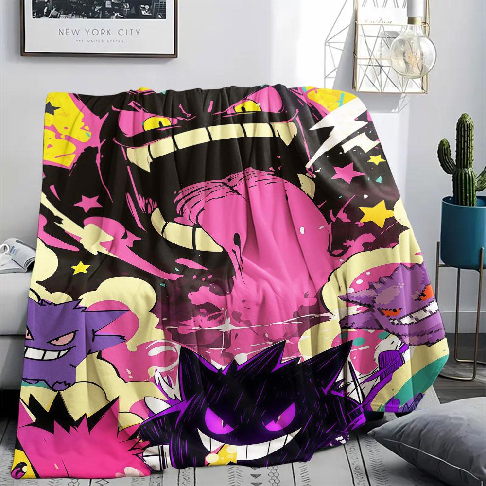 1Pc Gengar Print Flannel Blanket, High Quality Comfortable for All Seasons, Home Decor, Warmth and Comfort, Perfect for Christmas Gifts
