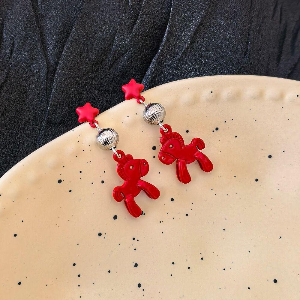 Cartoon Horse New Year Horse Earrings Fashion Jewelry Horse Drop Earrings  For Girl
