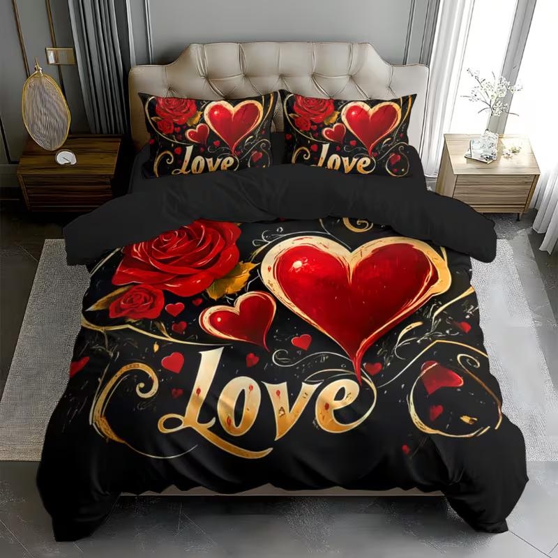 

Romantic Love Bedding Set, Couple Duvet Cover, Large Double Bed Duvet Cover, Pillowcase 2/3pc, Valentine s Day Gift, Soft Bedroom Decoration Baby 100x135cm