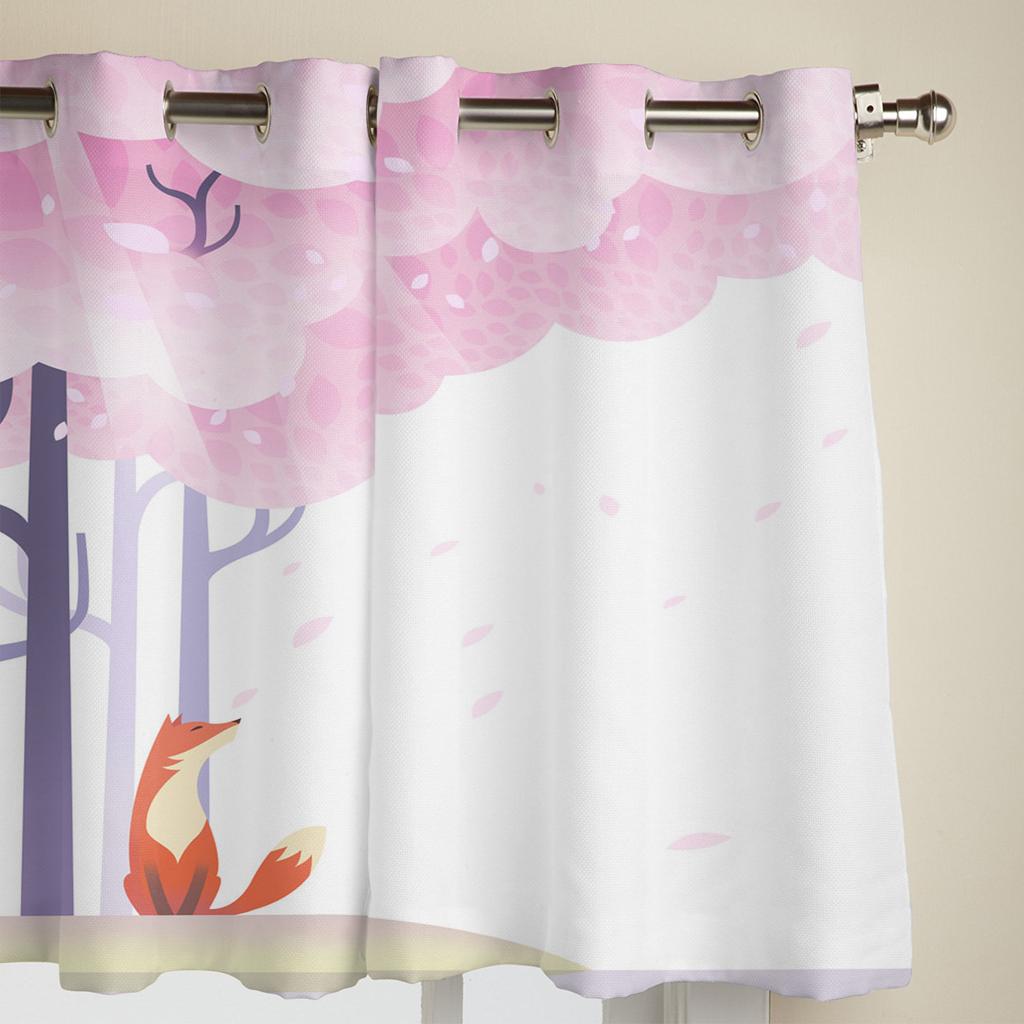Illustration Cherry Blossom Fox Window Curtains Bedroom Kitchen Drapes Panel Curtains for Living Room Christmas Home Decor