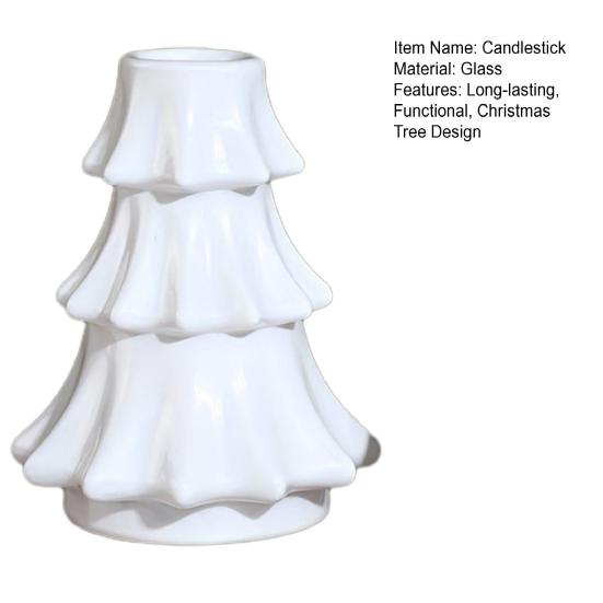 Christmas Tree Candlestick Glass Pillar Candle Holder Vintage Ribbed Taper Candle Holder for Festive Dining Table Decoration