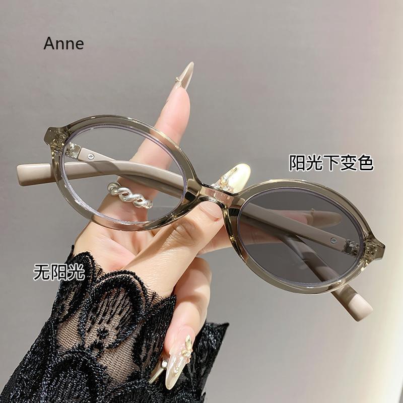 Women Small Round Frame Anti Blue Light Myopia Glasses Ultra Color Changing Near Sight Eyewear High Defintion Sunglasses To -4.0