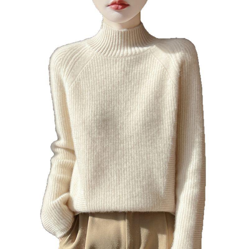 Autumn/Winter Women's High-Neck Wool Ribbed Knit Pullover
