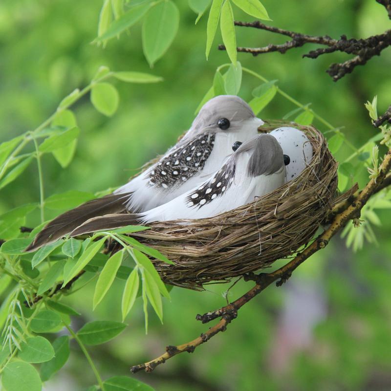 Realistic Feathered Birds Artificial Bird Nest Artificial Craft Birds Garden Parties Lawn Ornament Creative Tree Decoration