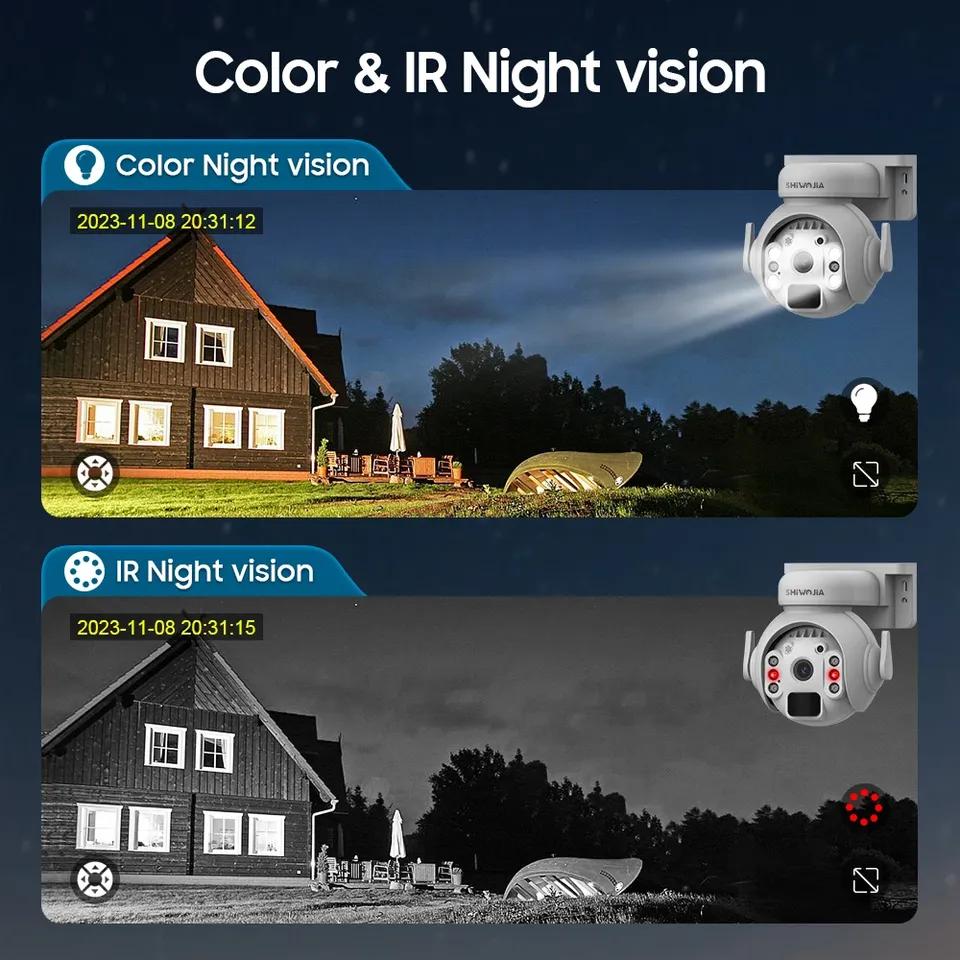 SHIWOJIA 3K 5MP 4G SIM Panel Security PTZ Night Vision PIR Human Detection Surveillance Solar Battery Camera