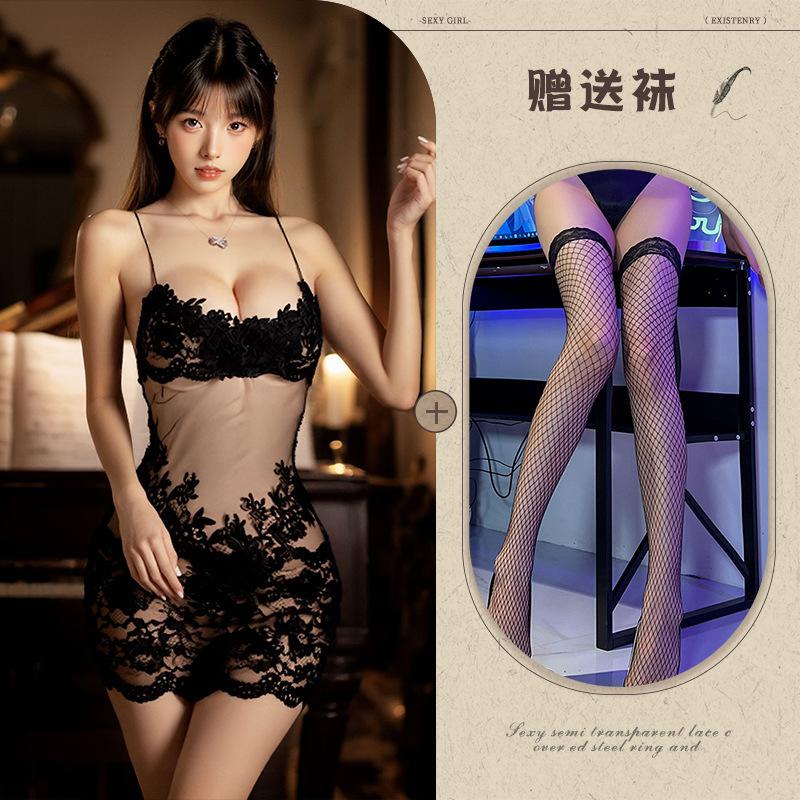 Sex underwear transparent lace sexy nightdress mesh suspender summer pure desire wind embroidery