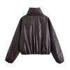 Womens Winter PU Leather Jacket With Oversized Lapel Zipper Front Streetwear Loose Fit Coat