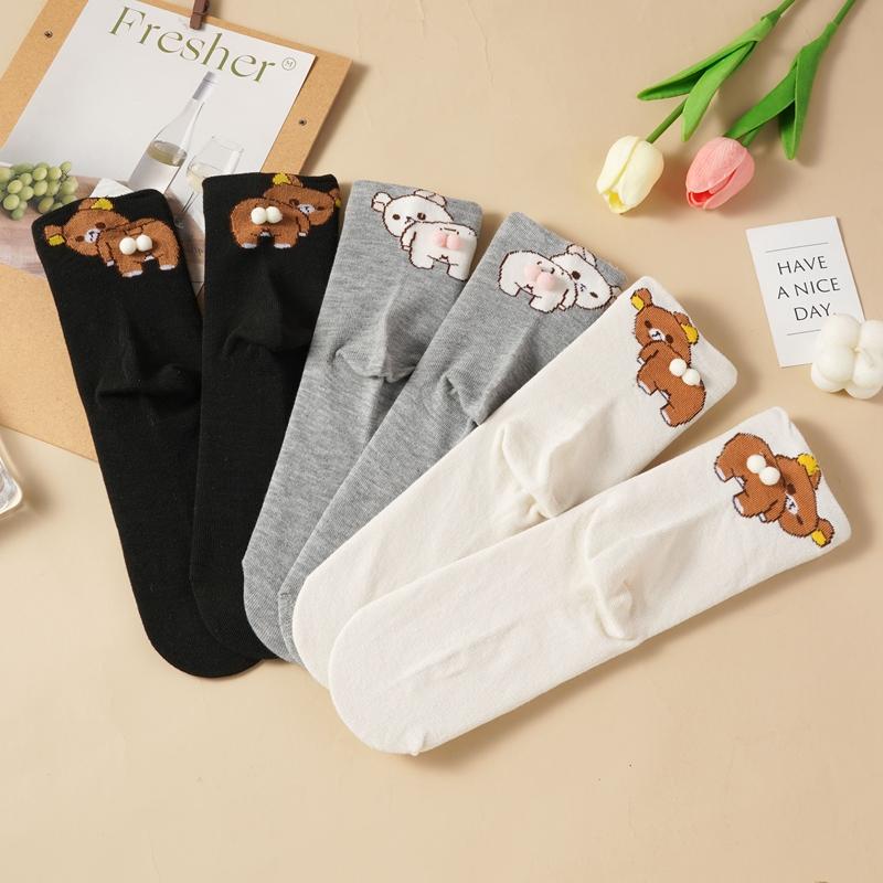Black White Gray Bear Ankle Socks Cartoon Cute Breathable Sweat-Absorbent Low-Cut Socks for Women