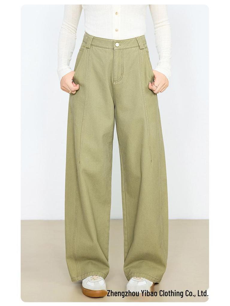 Yi Fei Women's Autumn 2025 Cream White Curved & Straight Leg Wide Denim Pants