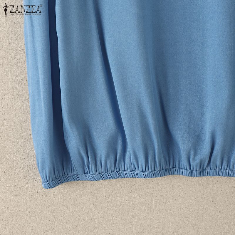 ZANZEA Women Casual Round Neck Solid Color Short Sleeve Blouse