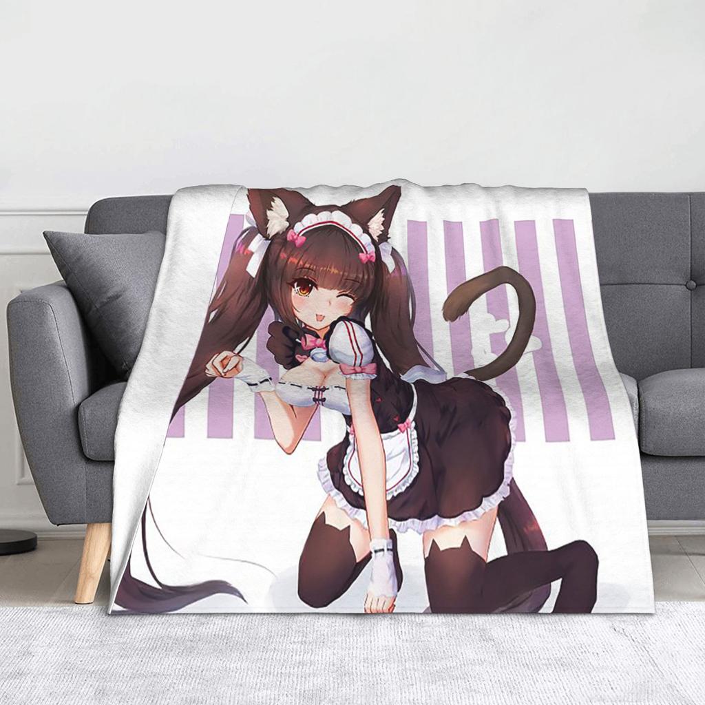 Nekopara Coconut Cinnamon Azuki Flannel Blanket Anime Chocola Vanilla Sexy Gir Vintage Throw Blankets for Home 150*125cm Quilt