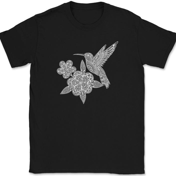 Hummingbird with Flowers Mandala T-Shirt Funny Bird Nature Tee