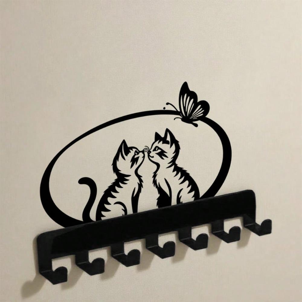 Kissing Cat Key Hooks Set 7 Hooks Rustproof Wall Mounted Organizer for Keys Towels Kitchen Decorative Home Storage