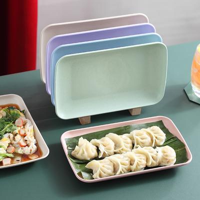 5 Pcs Rectangle Solid Wheat Straw Plates Household Simple Students Plastic Dining Tableware Fashion Nordic New Health Dish