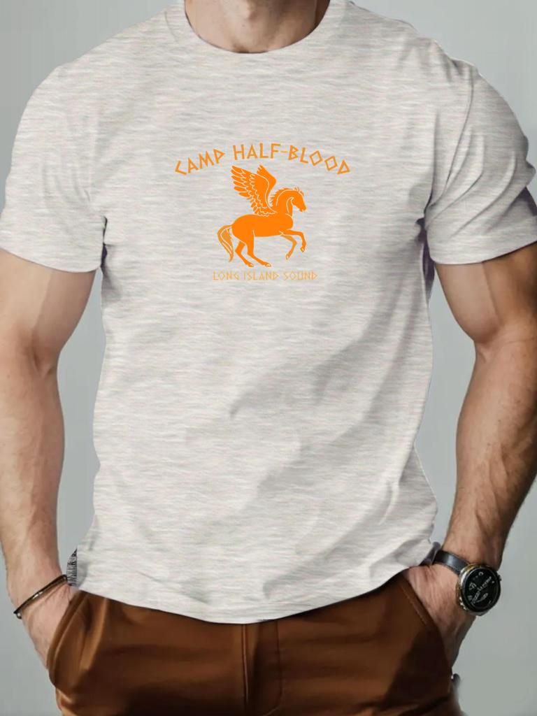2025 New Hot Sale Mens Summer Short Sleeve TShirt with Camp HalfBlood Pegasus Print Retro Streetwear Soft Breathable Cotton