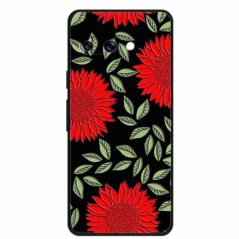 For Google Pixel 9A 5G Case 3D Relief Flower Emboss Soft Silicone various Flower Cartoon Cat Cover For Google Pixel 9a TPU Cases
