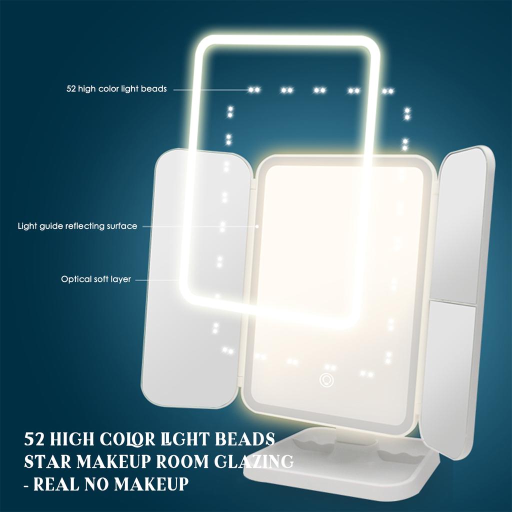 LED Trifold Makeup Mirror +2X +3X Magnification 3 Adjustable Color Temperatures Stepless