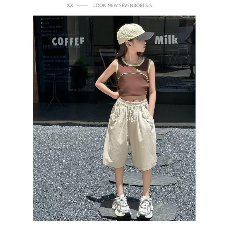 Casual Loose Elastic Waist Solid Thin Cropped Wide Leg Pants For Women