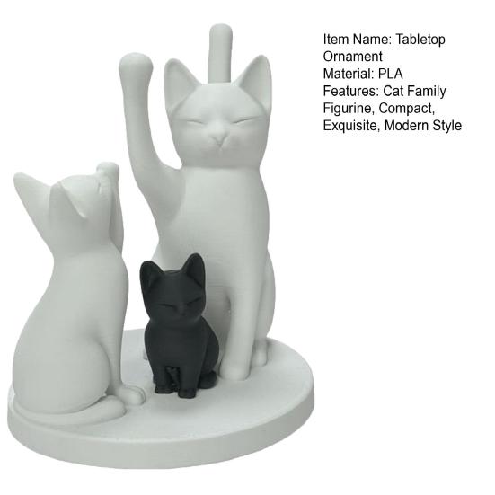 Yousheng Cute Cat Family Figurine, 3D Printed Cat Parents And Kitten Sculpture, Modern Tabletop Cat Ornament, Gift for Cat Lovers