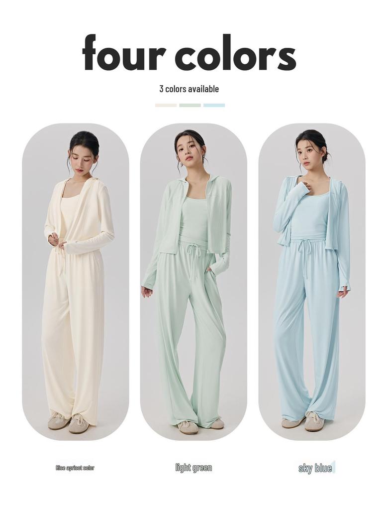 Women's Three-Piece Yoga Suit: Casual Pilates Fitness Set with Sun Protection